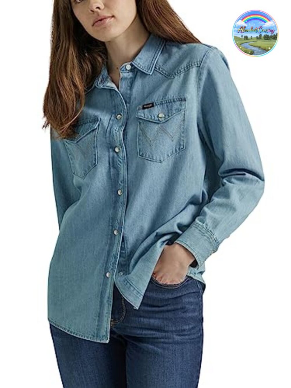 Wrangler Women's Boyfriend Denim Snap Closure Shirt Cotton